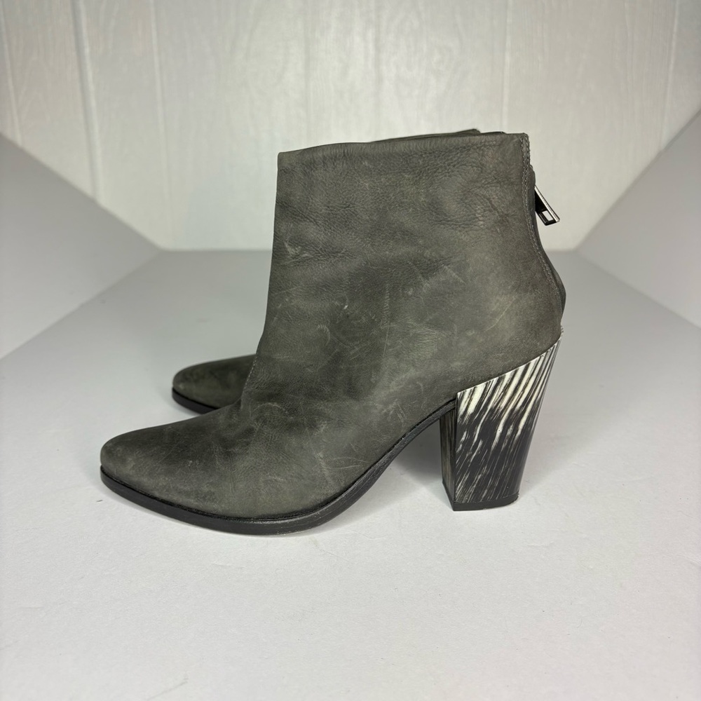 All Saints Grey Leather Ankle Booties with marble heel size 36